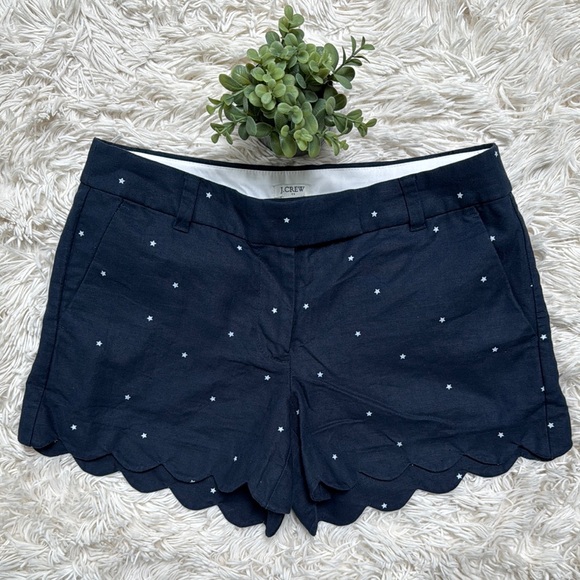 🎉HP🎉 J. Crew Scalloped Hem Linen Blend Star Shorts 💗 Navy - Picture 3 of 16